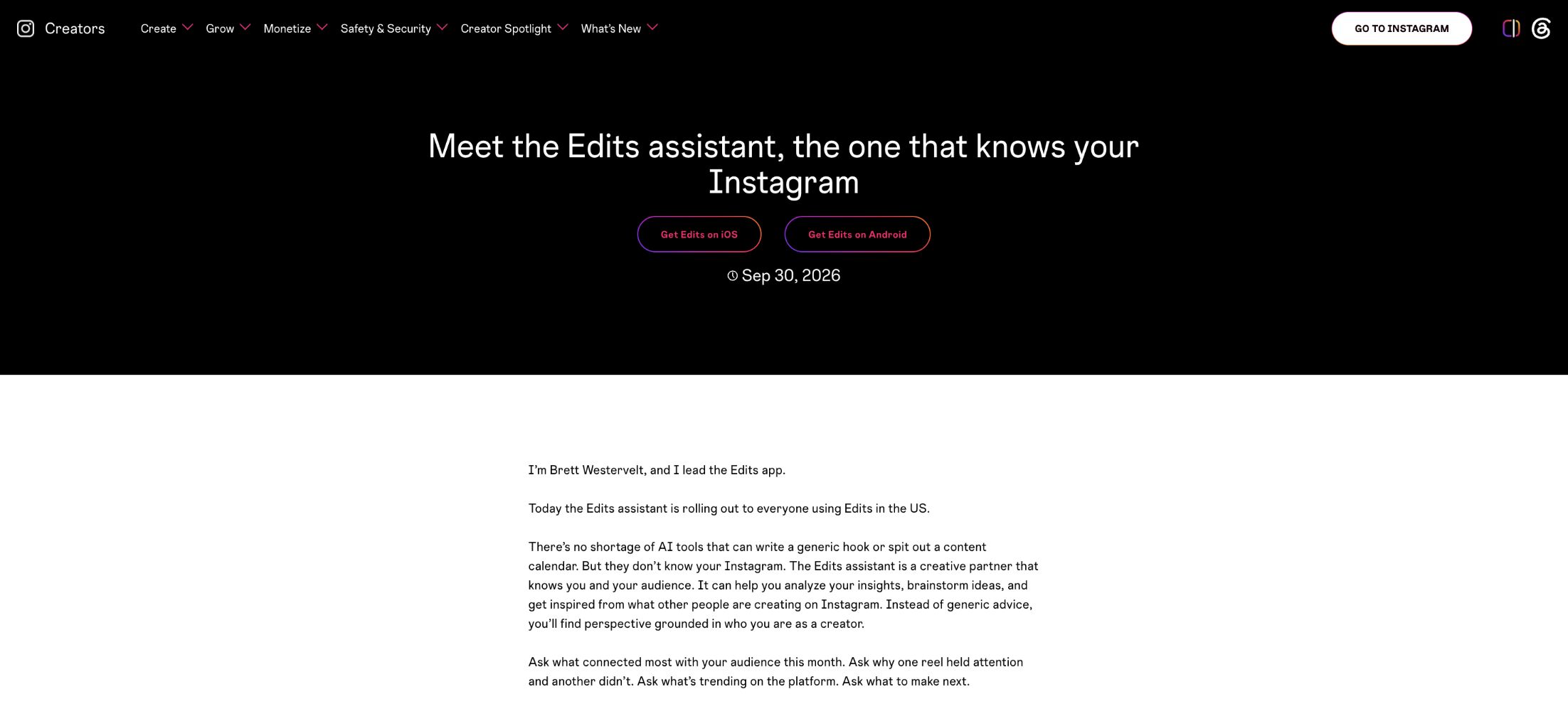 Instagram 官方 Edits Assistant 公告與美國推出範圍