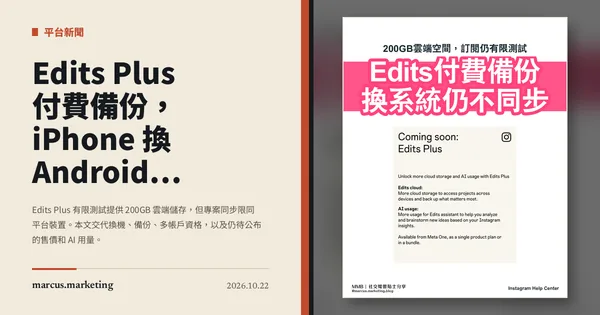Edits Plus 付費備份，iPhone 換 Android 仍有同步限制