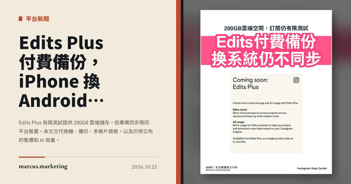 Edits Plus 付費備份，iPhone 換 Android 仍有同步限制
