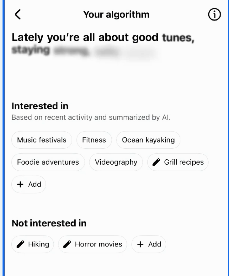 Meta 官方示範的 Facebook Your algorithm 興趣設定畫面