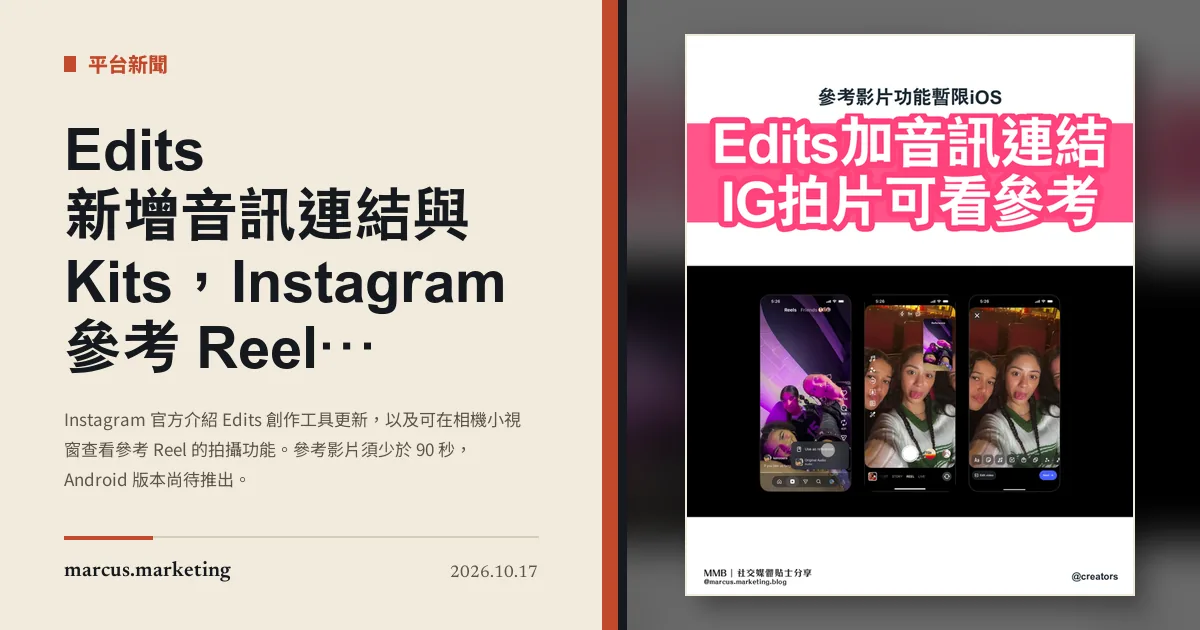 Edits 新增音訊連結與 Kits，Instagram 參考 Reel 功能暫限 iOS