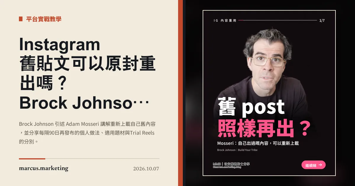 Instagram 舊貼文可以原封重出嗎？Brock Johnson 的90日重用做法