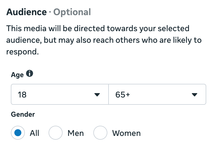 Meta Ads Manager 素材年齡及性別設定畫面