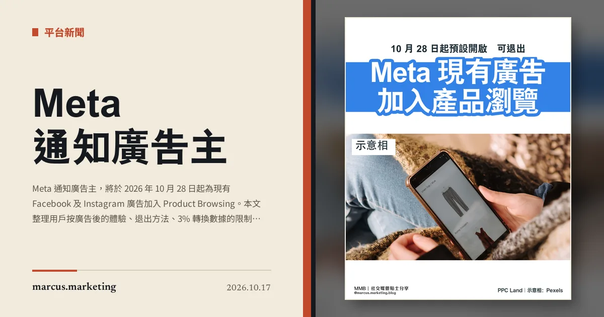 Meta 通知廣告主：10 月 28 日起為現有廣告加入產品瀏覽