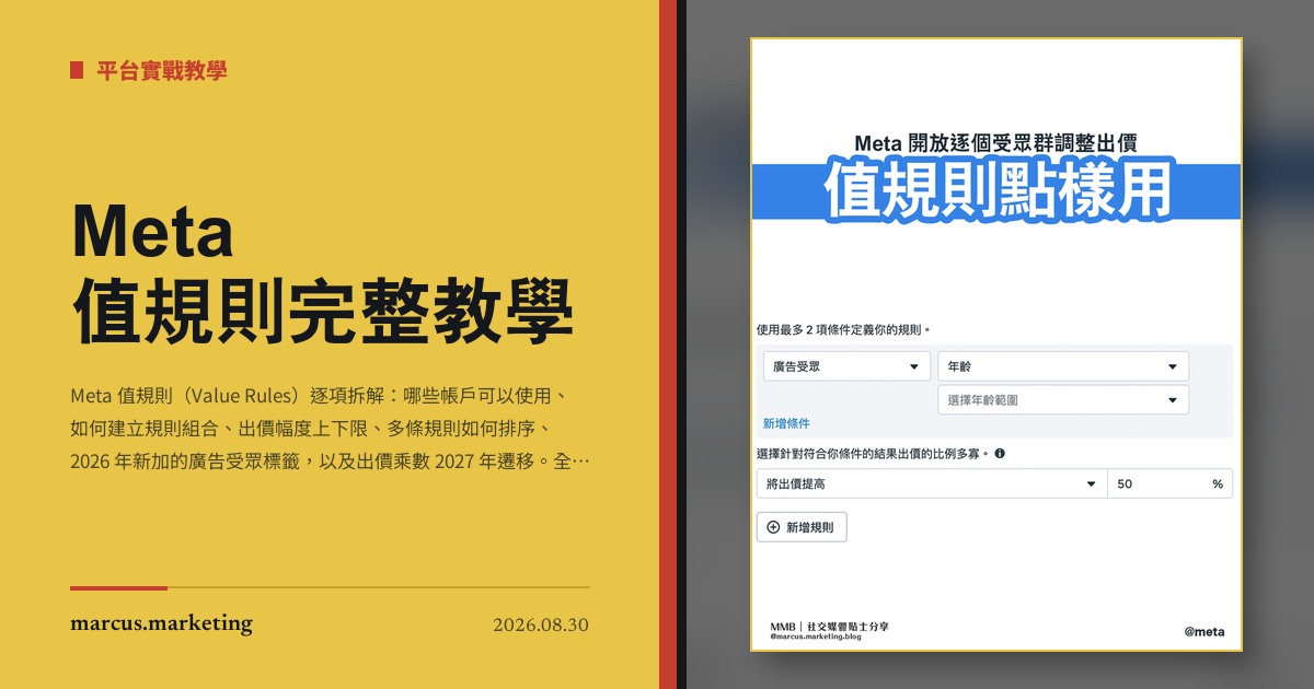 Meta 值規則完整教學：設定、順序、廣告受眾標籤與 2027 年遷移