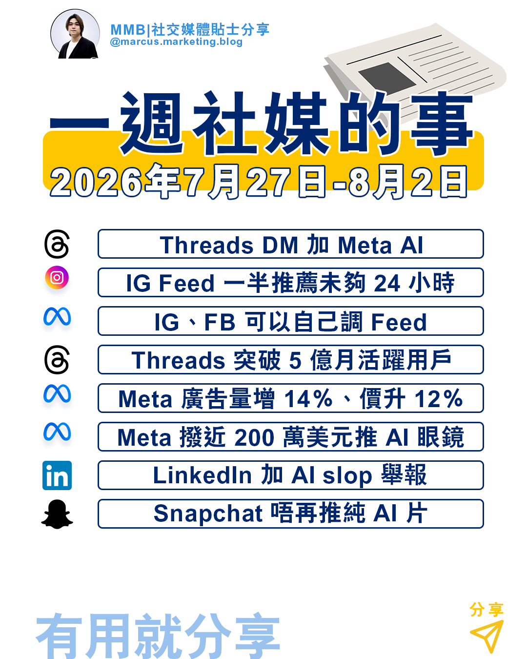 一週社交媒體新聞|2026 年 7 月 27 日至 8 月 2 日