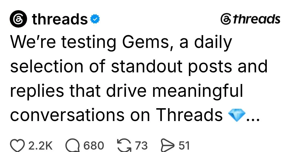 Threads 測試 Gems 精選標記｜資料來源原圖