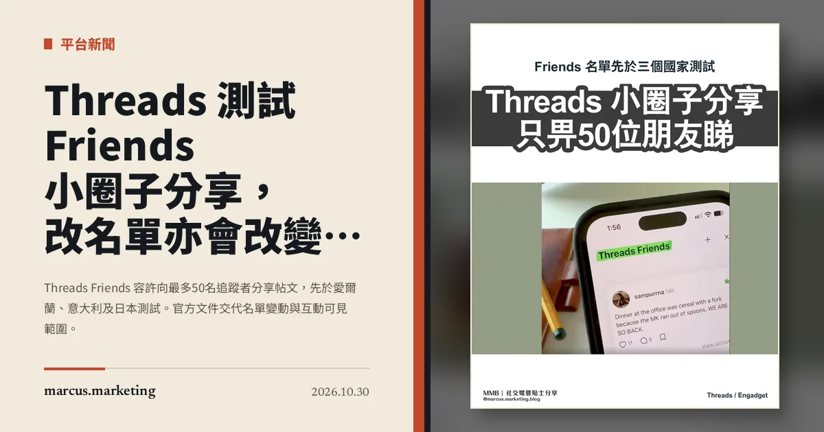 Threads 測試 Friends 小圈子分享，改名單亦會改變舊帖可見對象