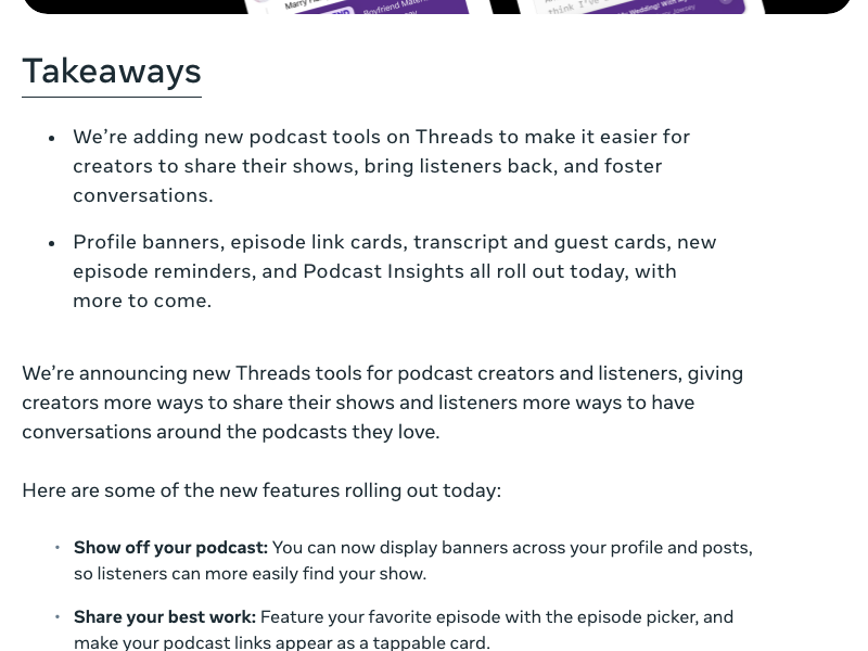 Meta Newsroom 公佈 Threads podcast 工具包