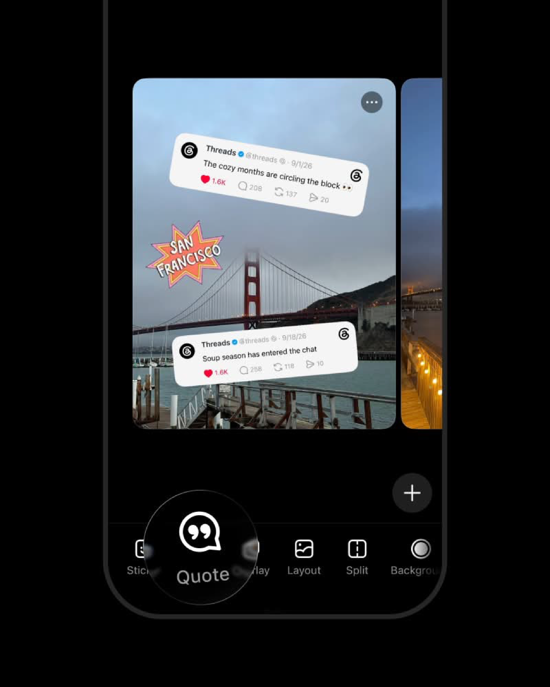 Threads media editor 內的 Quote 選項